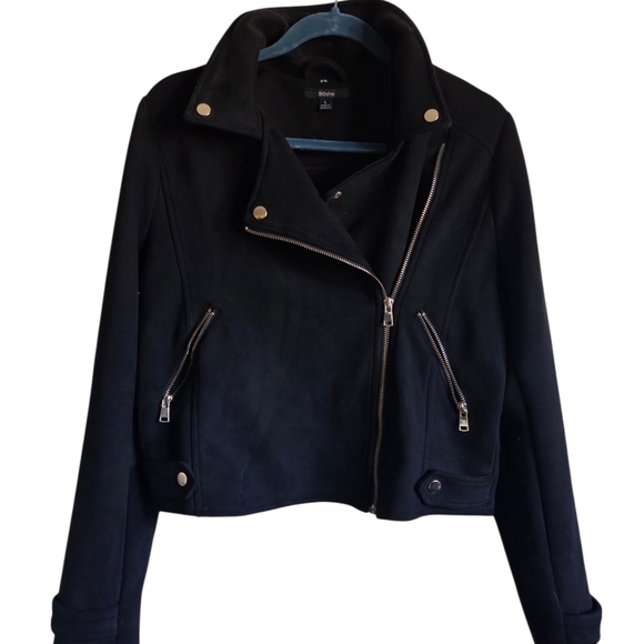 bebe Jackets & Blazers - Black Asymmetric Moto Jacket with Silver Hardware Size Large